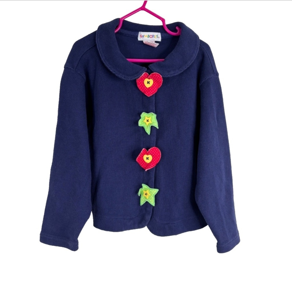 VTG 90s Rainbow Tag Gymboree Cardigan 3T-4T Navy Peter Pan Collar Buttons Easter